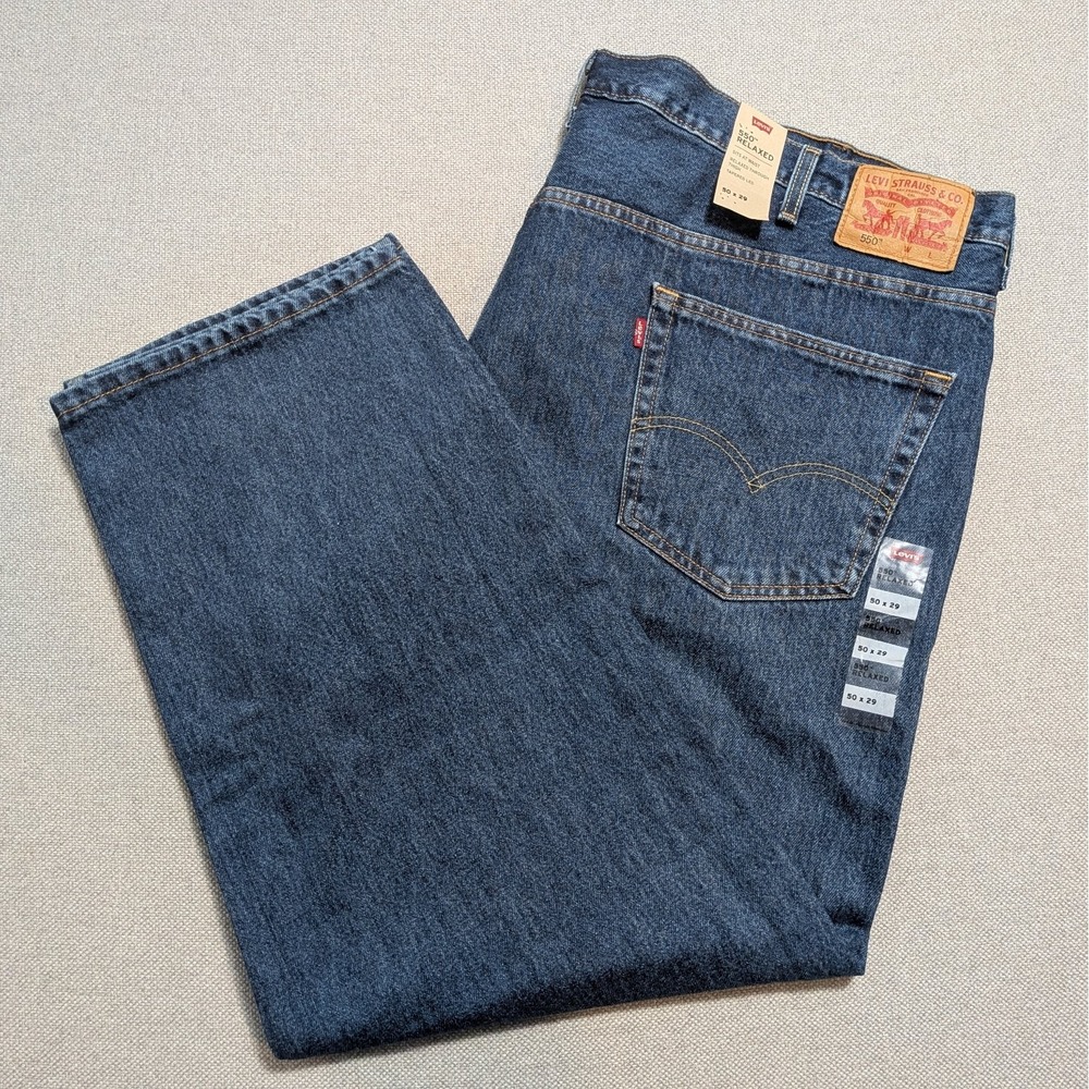 Levis 550 Mens 50x29 Blue Denim Relaxed Tapered Leg Jeans Pants Big & Tall NEW